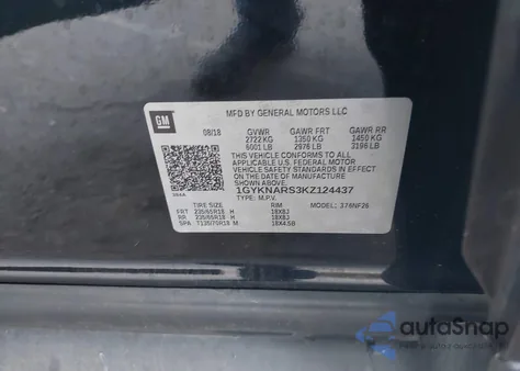 2019 Cadillac Xt5 Standard z USA, uszkodzony, nr VIN 1GYKNARS3KZ124437